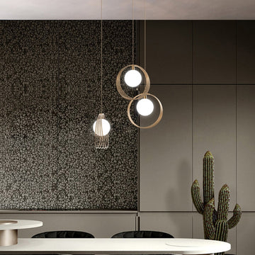 Stylish 3-Light Pendant Light Globe Shade in Brushed Gold Style A